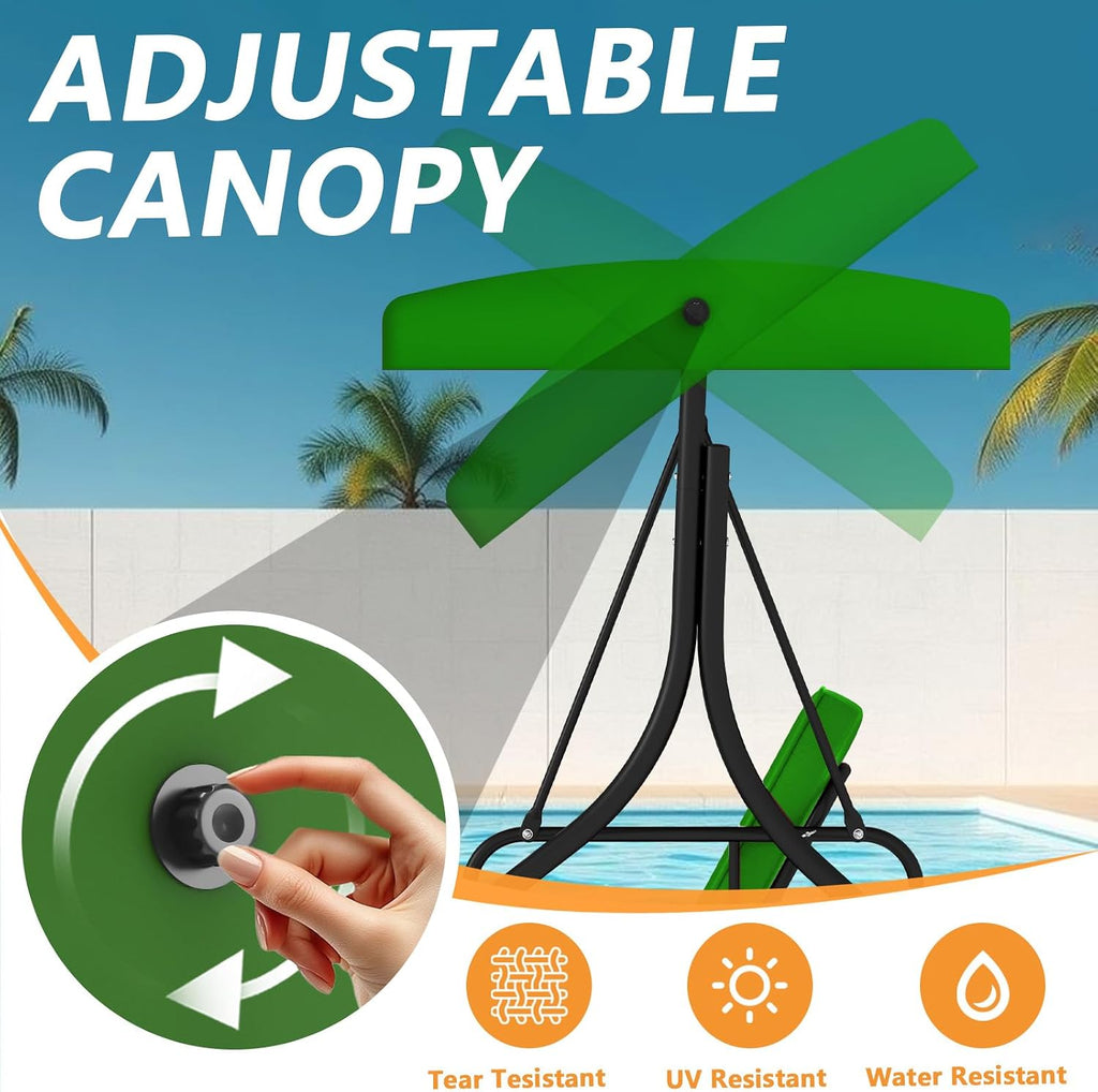 3-Seat Porch Swing with Adjustable Canopy w/Stand, Patio Glider Swings with Removable Cushions, 3 Person Large