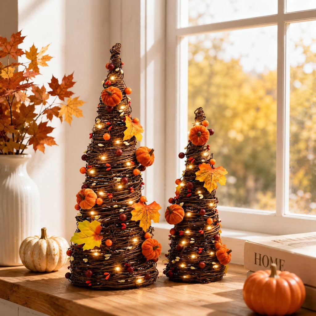 Lighted Fall Table Tree Decor, Farmhouse Pumpkin Fall Decorations
