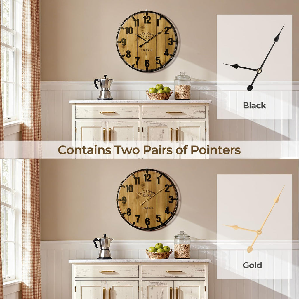 Farmhouse 24 Inch Wood Arabic Large Wall Clock with Metal Circle