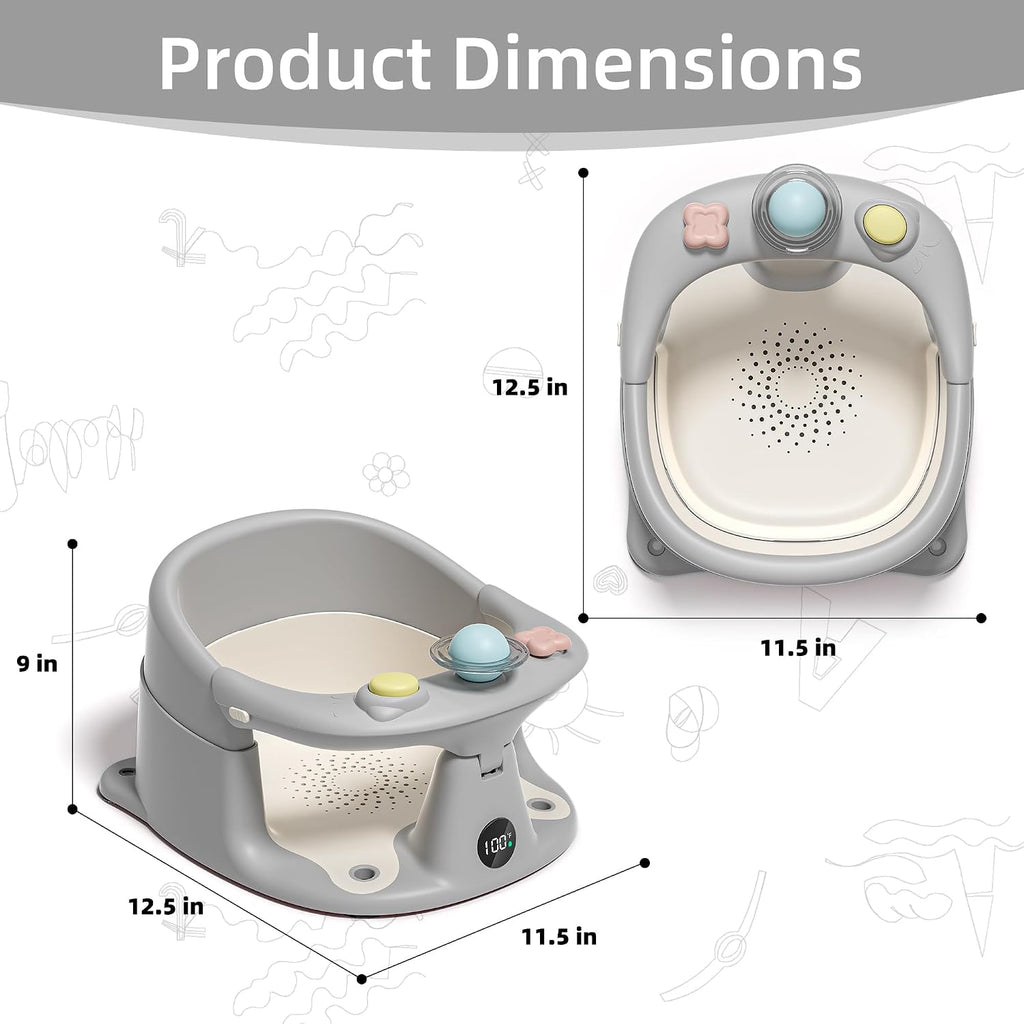 Bath Seat for Babies 6 Months & up with Thermometer, Non-Slip Toddler Bath Seats for Sitting Up, Safe Infant &