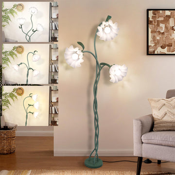 Vintage Flower Floor Lamp Green Cute 3 Heads Floor Reading Light