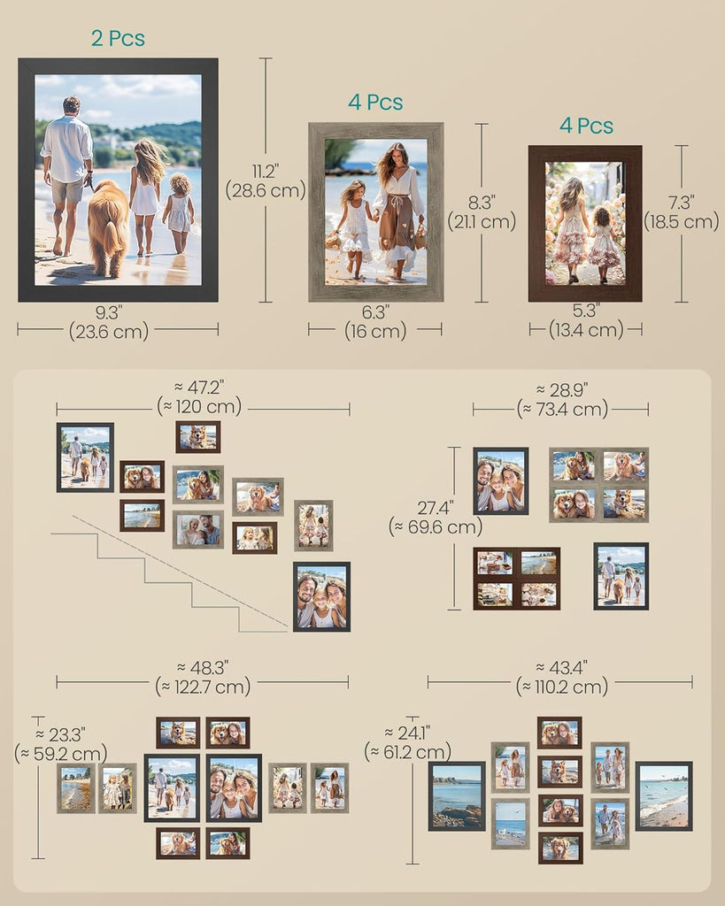 Collage Picture Frames, Set of 10, MDF, Glass, Paper | Photo Frame, Wall Gallery Decor, Table Display, Two 11 x 14