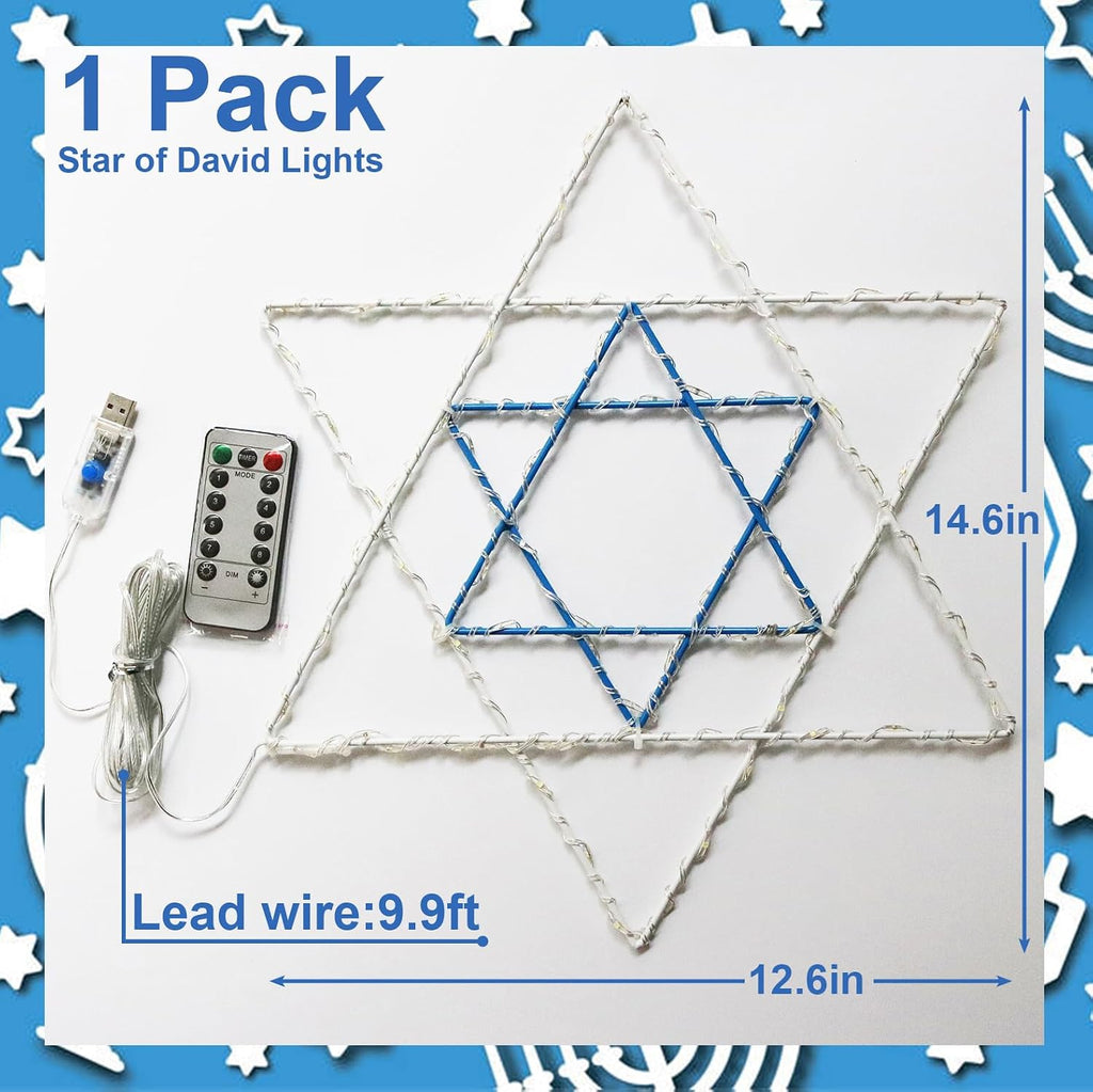 Hanukkah Chanukkah Decorations Window Lights, Star of David 80Led-1Pack - Set of 66