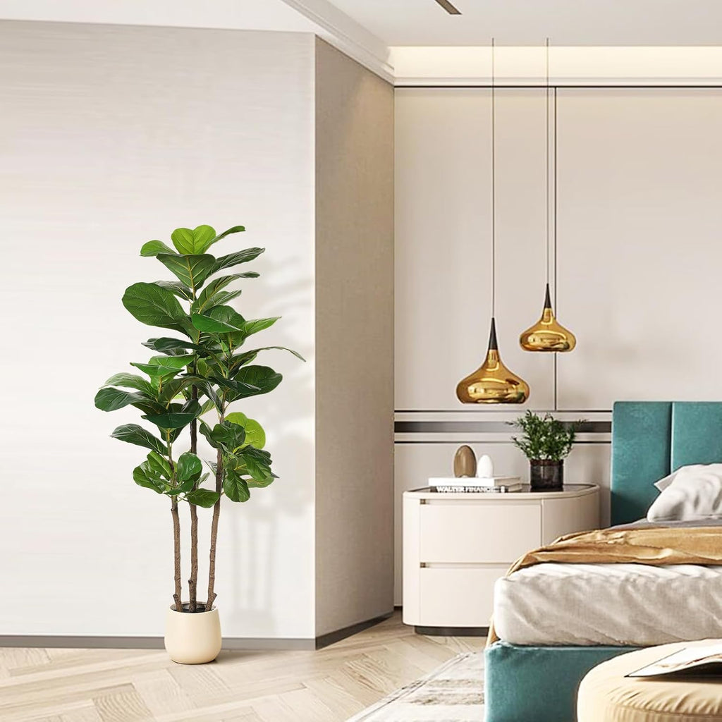 5ft Artificial Fiddle Leaf Fig Tree with White Planter