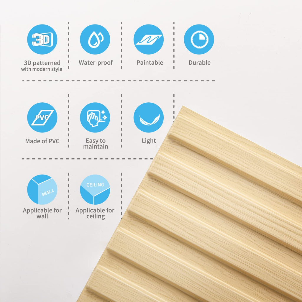 3D Fluted Textured Slat Wall Panels, 19.7 x 19.7 in, 12-Pack, Oak