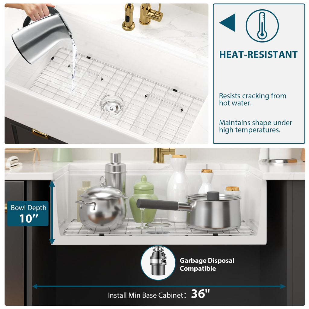 33 Inch White Farmhouse Kitchen Sink Workstation 33x20x10 Inch