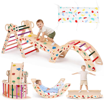Foldable Triangle, Birch Plywood Montessori Climbing Gym with Slide