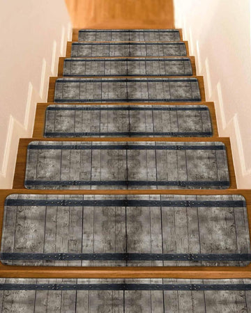 Country Barn Door Stair Treads Distressed Retro Brown Wood Grain Rivet Indoor Non Slip Peel and Stick Stair Treads