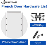 French Door 60" x 80" (Double 30" x 80") Clear Glass Door Slabs with Pre-Hung Jamb, Black Hinges, Levers and Latch