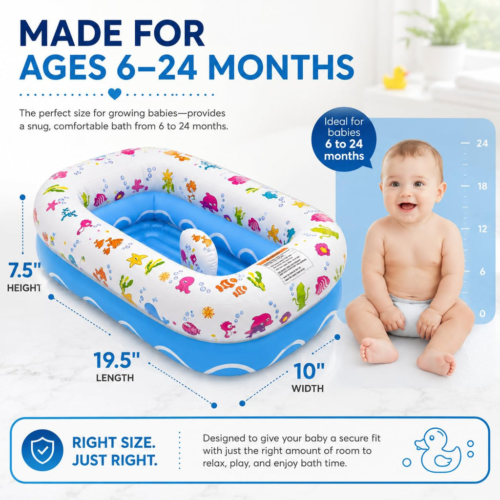Inflatable Baby Bathtub, Portable Bathtub, Ages 6-24 Months