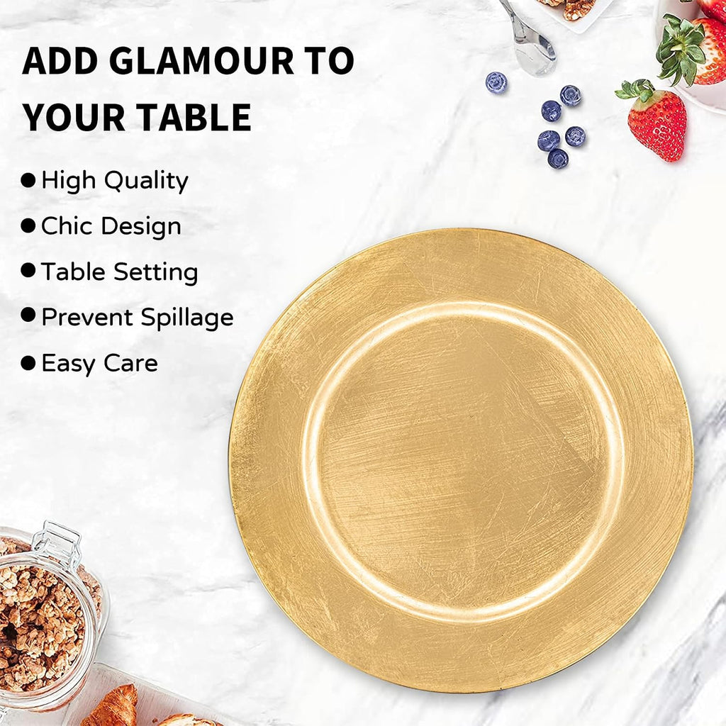 Foil Gold Charger Plates, 13" Round Beaded Plate Chargers - Set of 12
