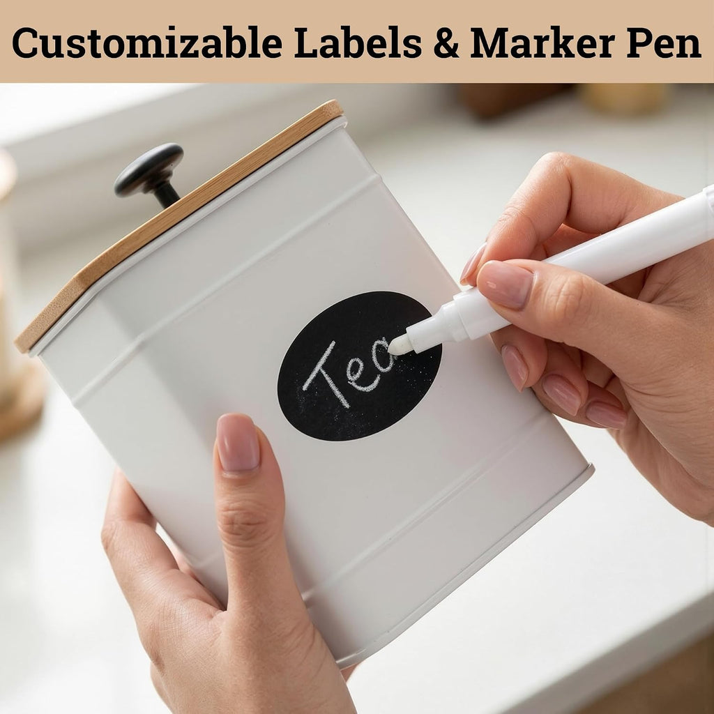 Kitchen Canisters for Countertop w/ Chalkboard Labels & Marker Pen - Set of 4