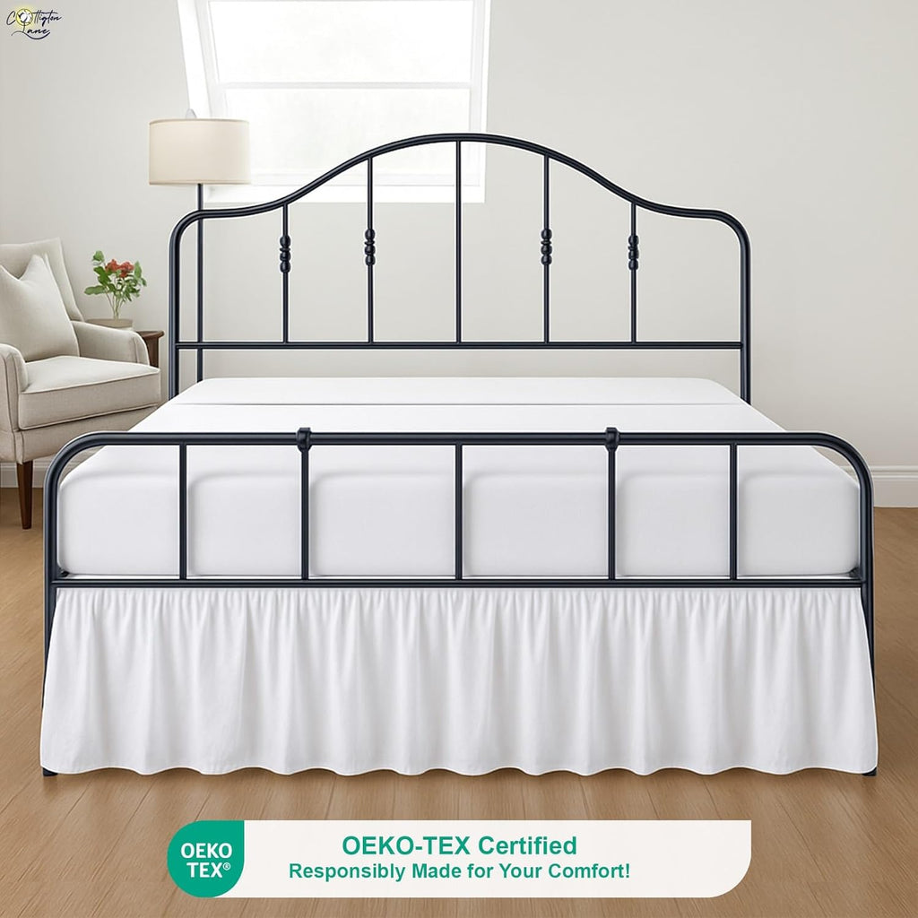 Ruffled Bed Skirt Queen Size with Split Corner, Brushed Microfiber Hotel Quality White Dust Ruffle, 15 Inch Drop