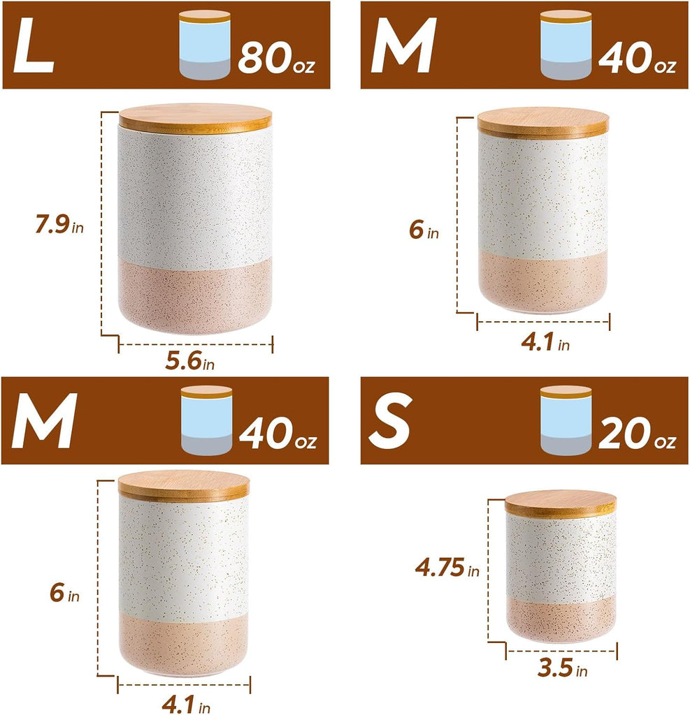 Canisters Sets Countertop Ceramic Kitchen Canisters Food Storage Jar with Airtight Wood Lids & Spoons & - Set of 4