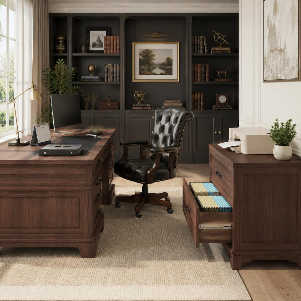 2 Drawer Farmhouse Lateral File Cabinet , Deep Filing Drawers Fit Legal Letter & A4 Hanging Files, Wide Storage