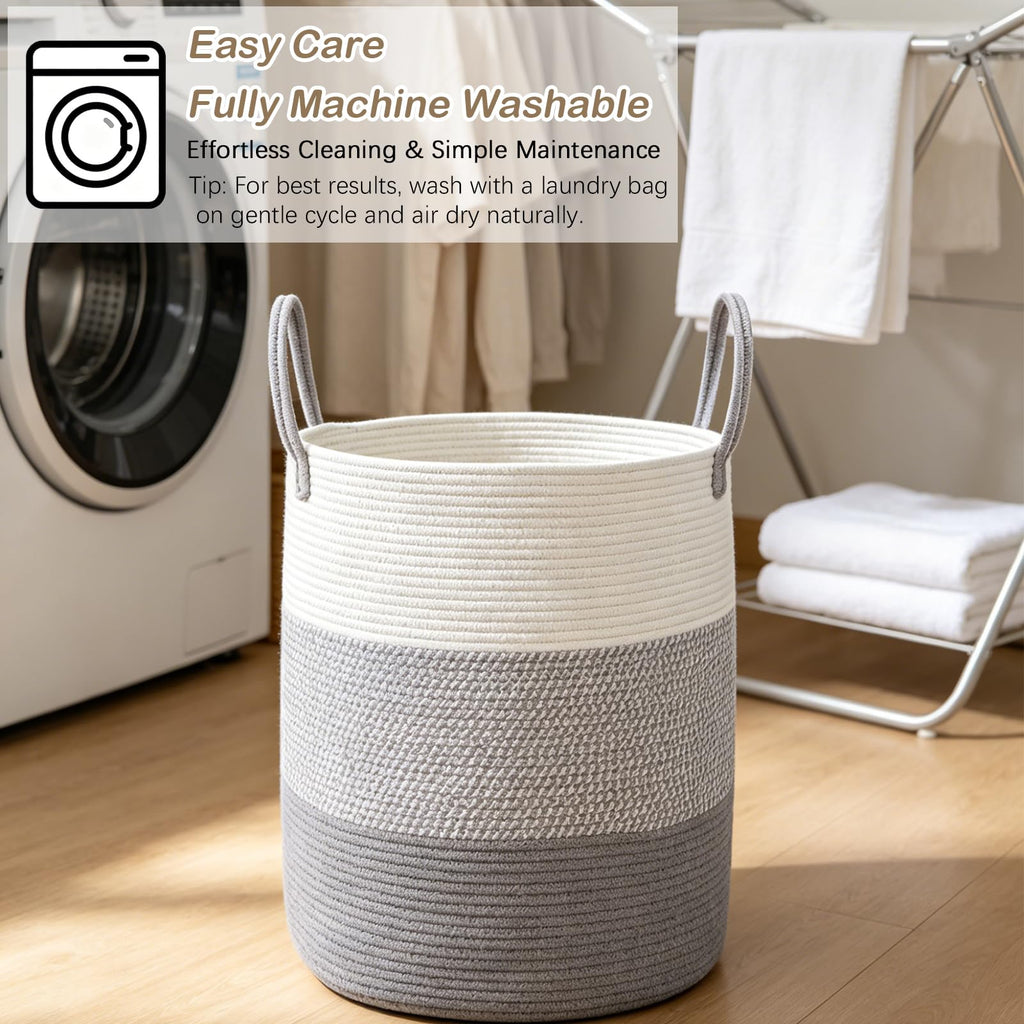 Large Laundry Hamper, Woven Rope Basket - Grey