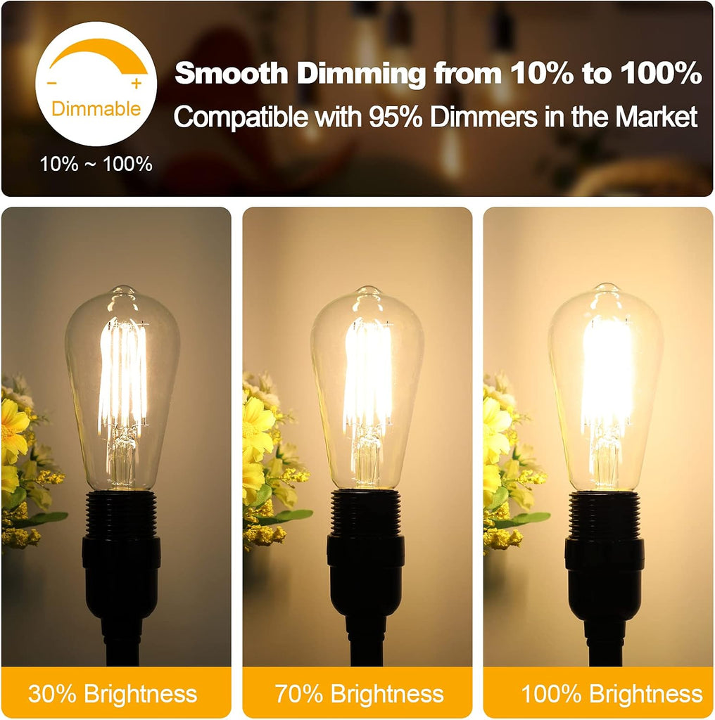 E26 LED Edsion Bulbs 60 Watt, Vintage Dimmable Light Bulbs, 3000K