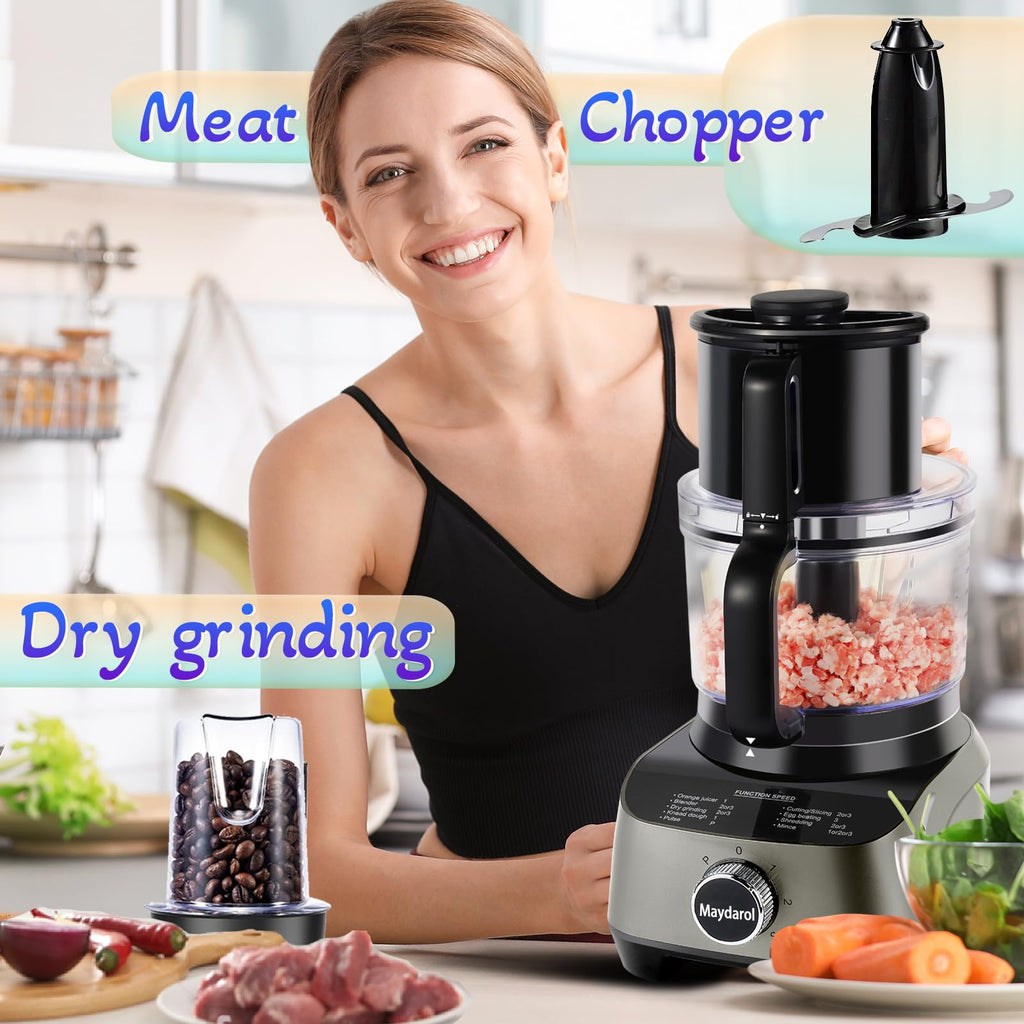 14 Cup Food Processor, 11-in-1 Food Processor and Blender Combo with Large Chute, 51 oz for Smoothies & Ice, for