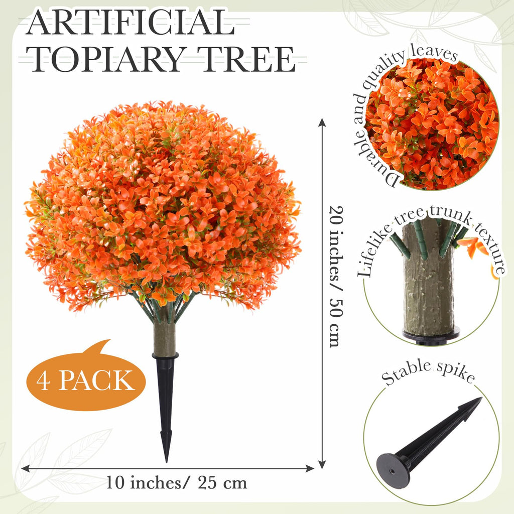 4 Pack Fall Artificial Topiary Ball, Fake Outdoor Bushes, Orange