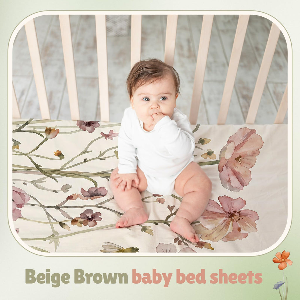 4 Pack Boho Floral Crib Fitted Sheet for Boy Girl, Multicolor
