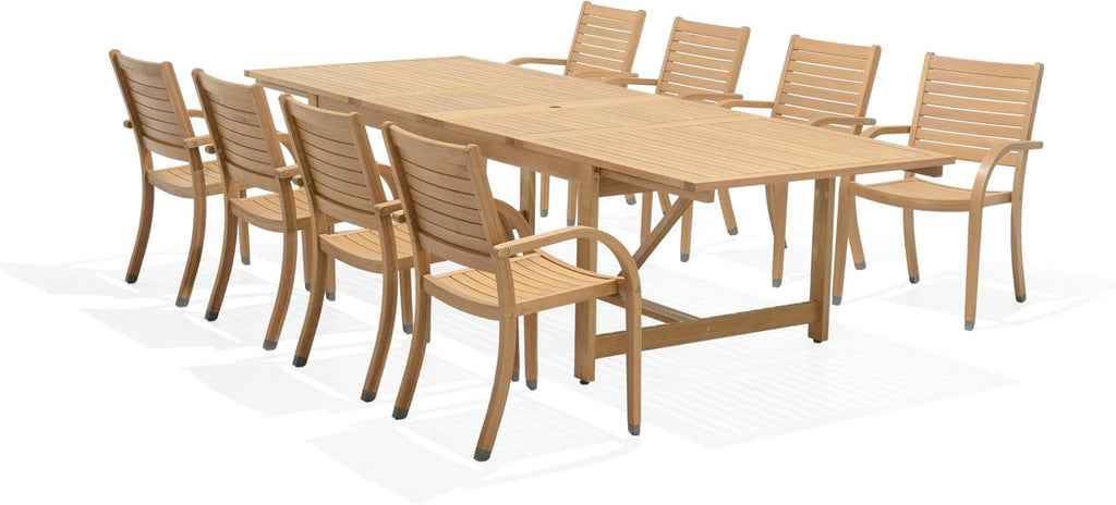 Berlin 9-Piece Teak Finish Rectangular Extendable Patio Dining Set