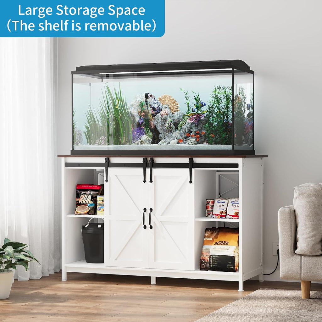 Farmhouse 55-75 Gallon Fish Tank Stand with Power Outlet, Grey