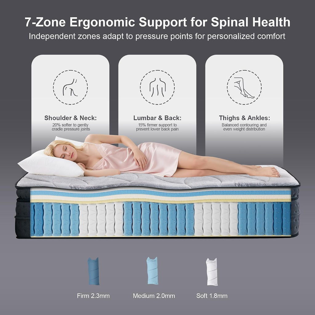 14 Inch California King Mattress, Gel Memory Foam Hybrid Mattress - Pocket Springs with Zoned Lumbar Support &