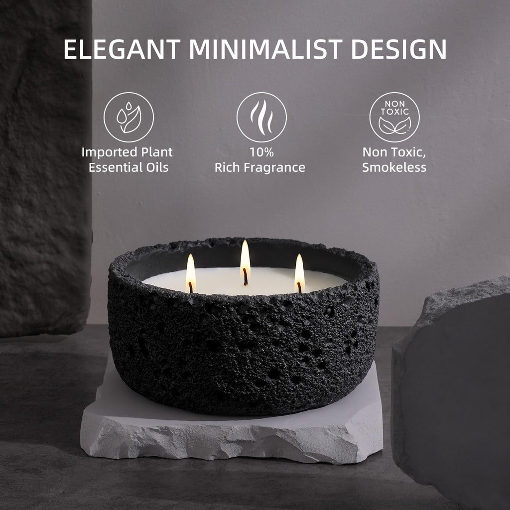 20oz Large Odor Eliminating Candle - Eucalyptus Mint, 3 Wick Fall Scented Soy Candle, Non Toxic, Matte Black Ceramic