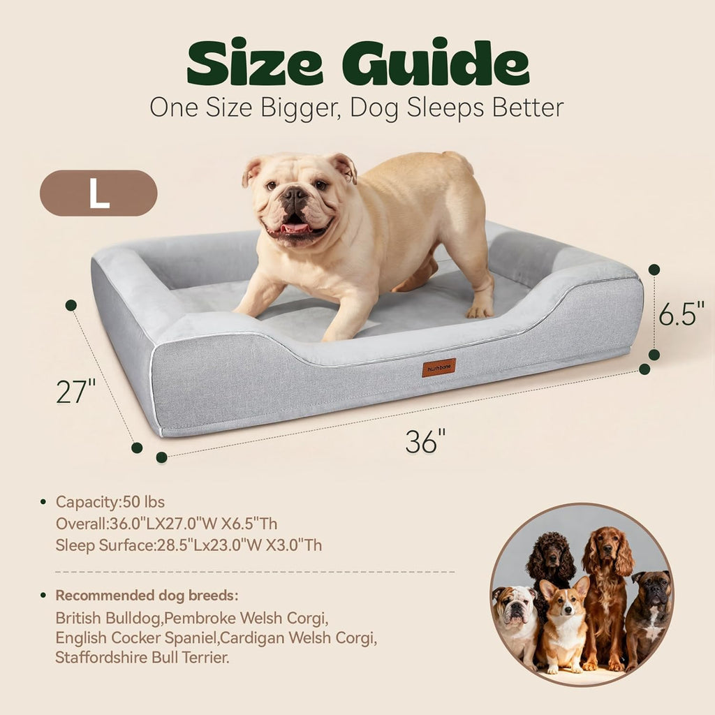 Orthopedic Dog Bed with Cooling Gel Foam & Washable Cover, Grey