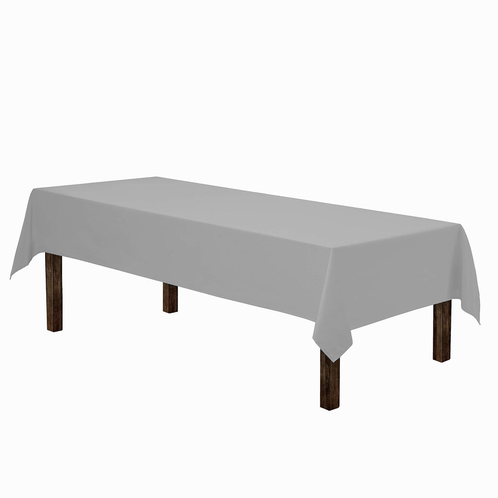 Rectangle Tablecloth - 60 x 84 Inch Silver Table Cloth for 5 Foot Rectangle Tables - Heavy Duty Washable Fabric - for