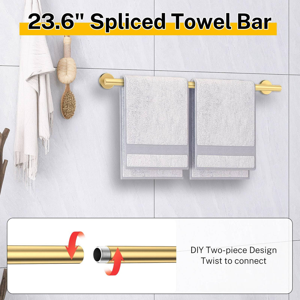 Brushed Gold Bathroom Hardware Set 5 Pieces Towel Bar Set Round Towel Holder Set, Upgraded Toilet Paper Holder with