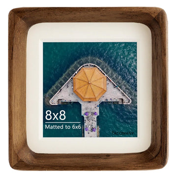 Handcrafted Natural Wood Picture Frame with Mat for Wall and Tabletop display (Walnut, 8x8 matted to 6x6)