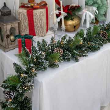 Pre-Lit Christmas Garland, Artificial Holiday Garland with 50 Plug-in Lights, Pine Cone Decorations for Fireplace