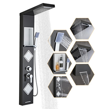 Shower Panel Tower System with Storage- Brushed Black