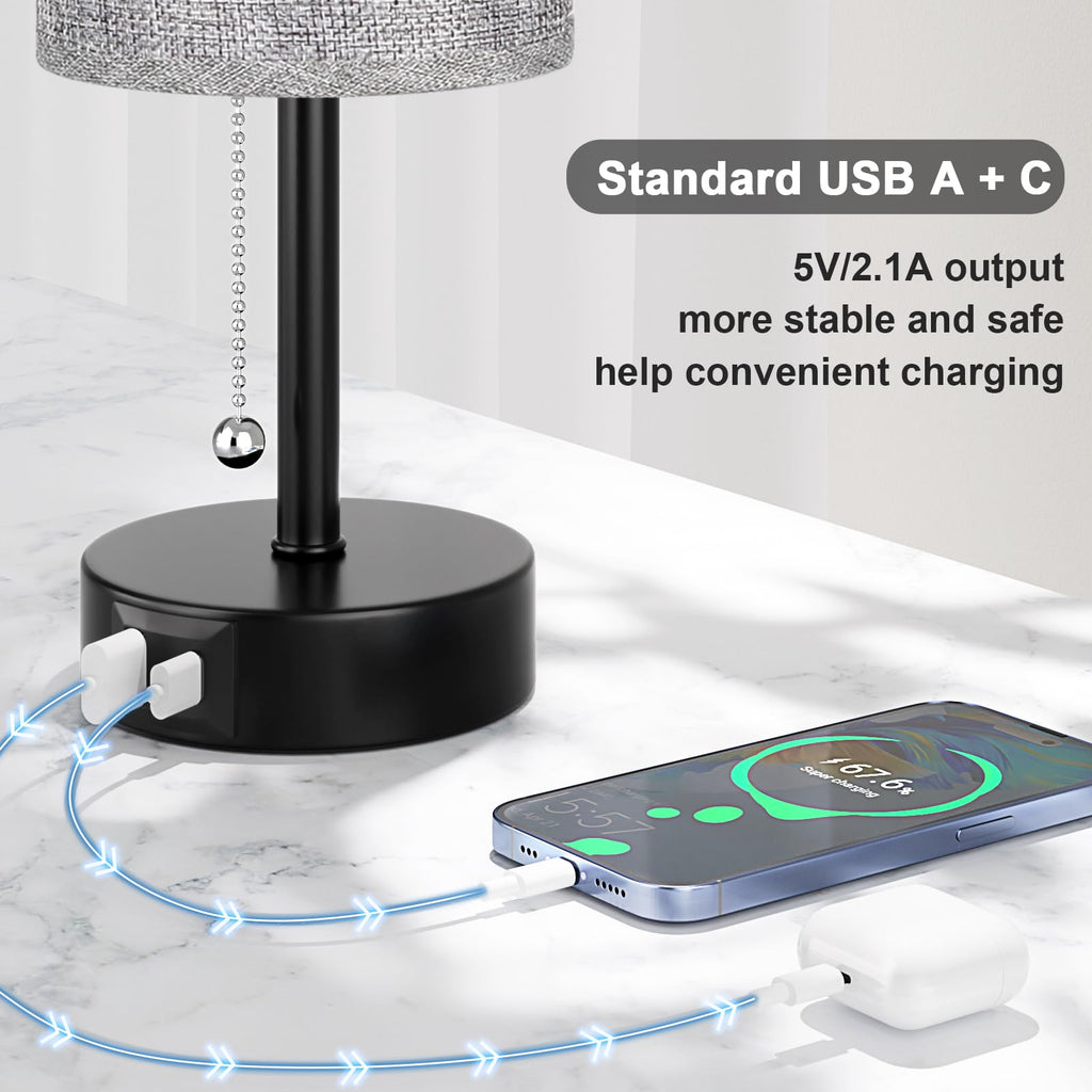 Grey Bedside Lamp Nightstand - Small Table Lamp Set of 2