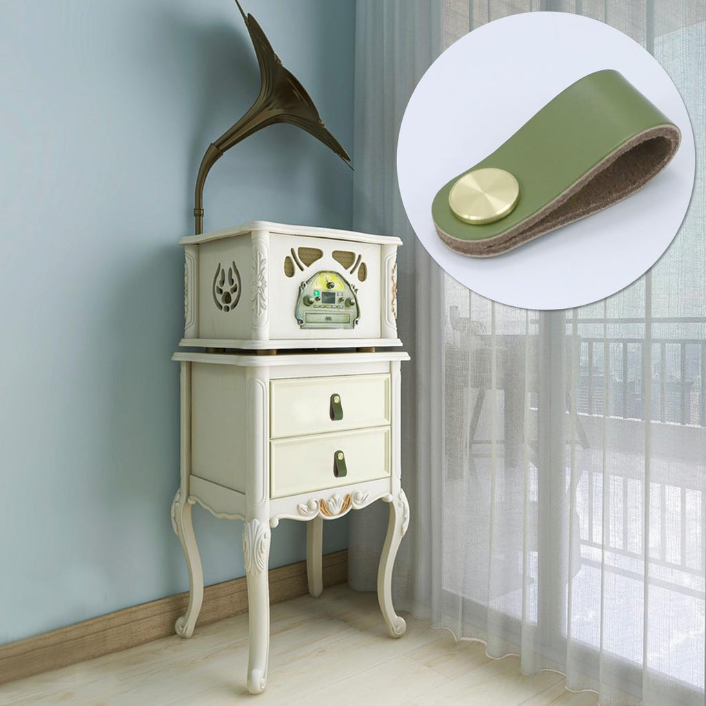 4 Pcs Leather Drawer Pulls Single Hole with Screws (Fruit Green)