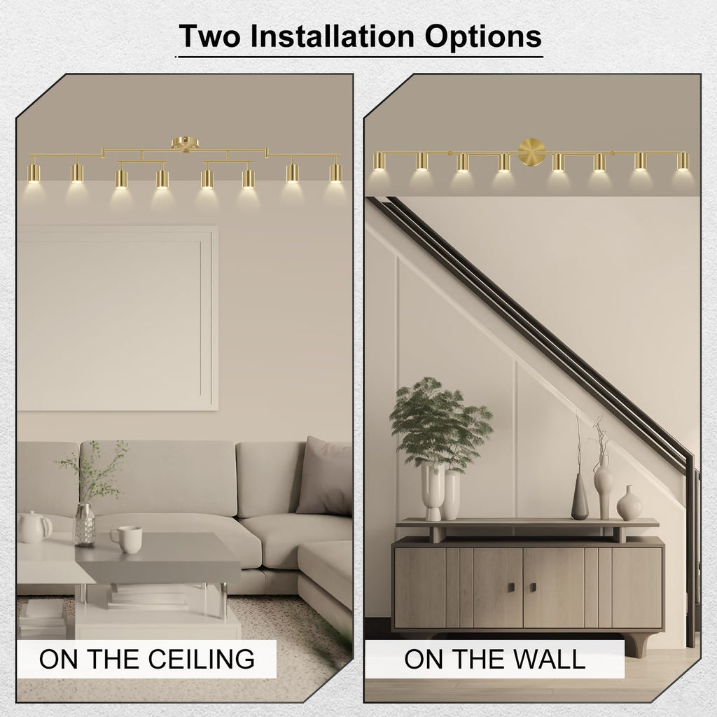8 Light Track Lighting Fixtures Ceiling, Gold Kichen Track Lighting Fixtures, Rotatable Light Heads, Adjustable