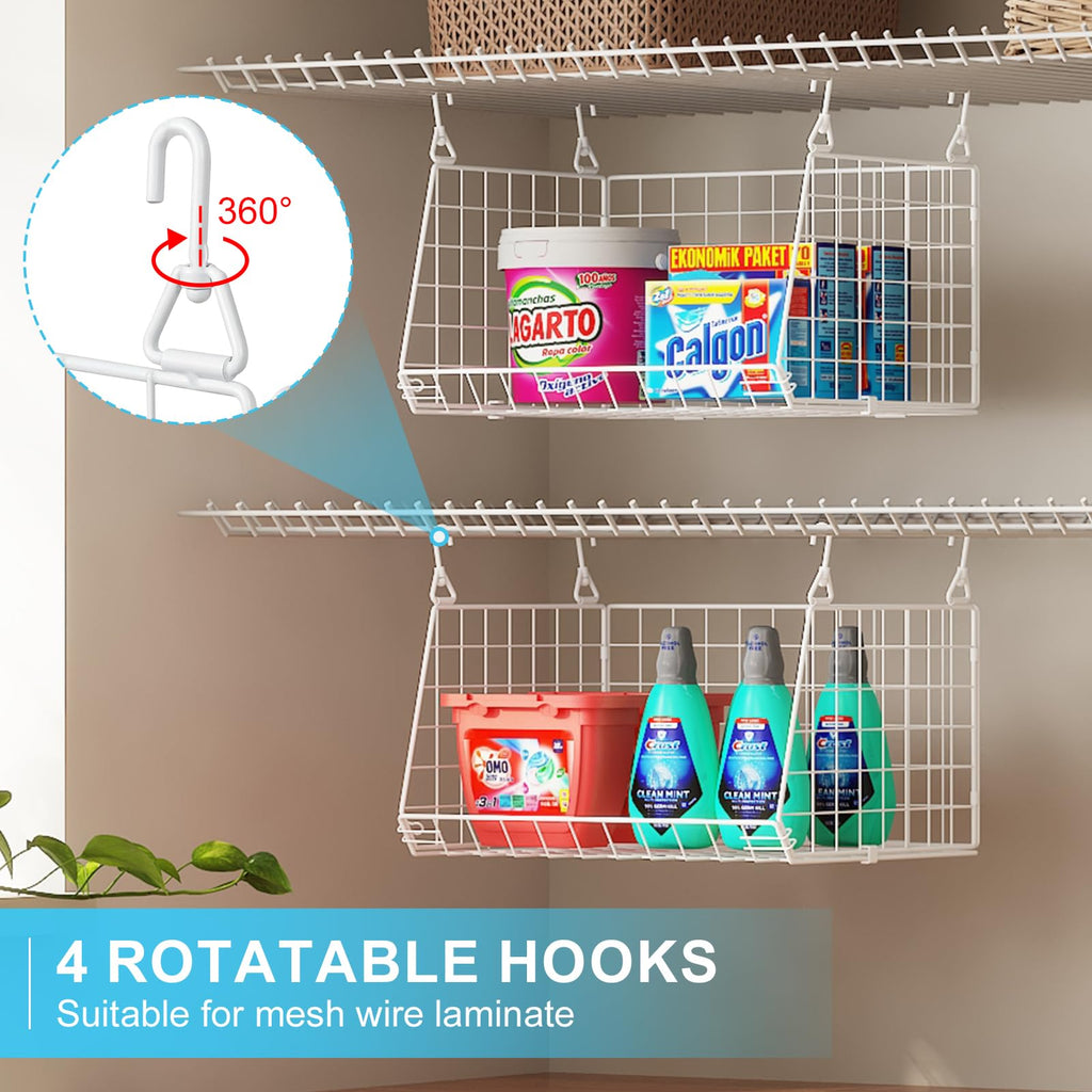 3-Tier Hanging Laundry Basket Organizer:Foldable Wire Shelf Laundry Room Organizer with 360°Rotating Hooks Small