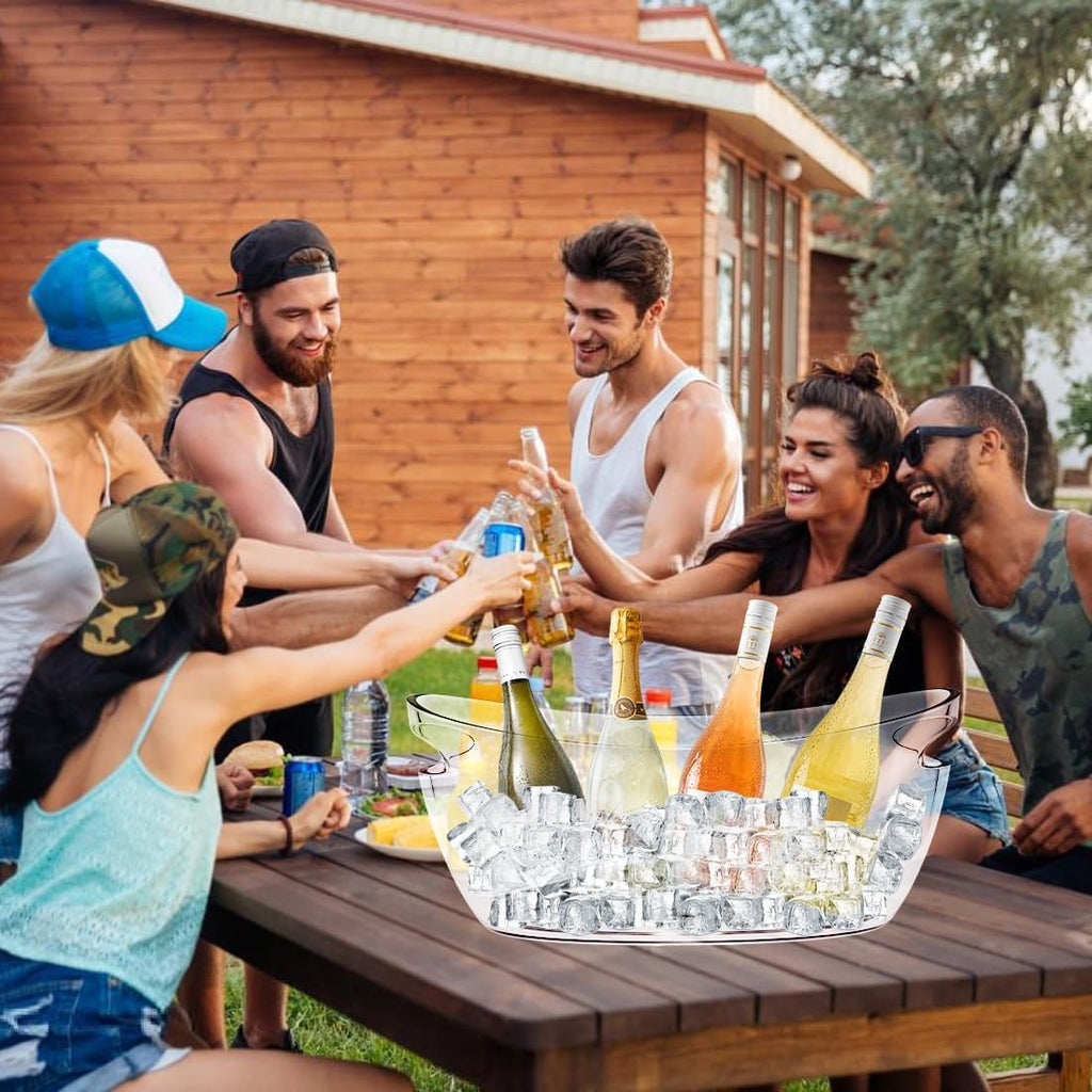 Acrylic Tub Ice Buckets for Parties Portable Beverage Tub with Handles Champagne Bucket Metal Ice Buckets - Set of 2