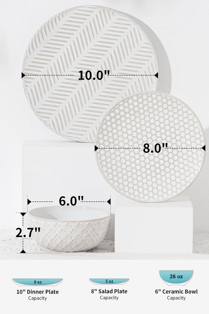 36 Piece Dinnerware Sets for 12, Premium Stoneware Plates and Bowls Sets of 36 with soup bowls, Microwave &