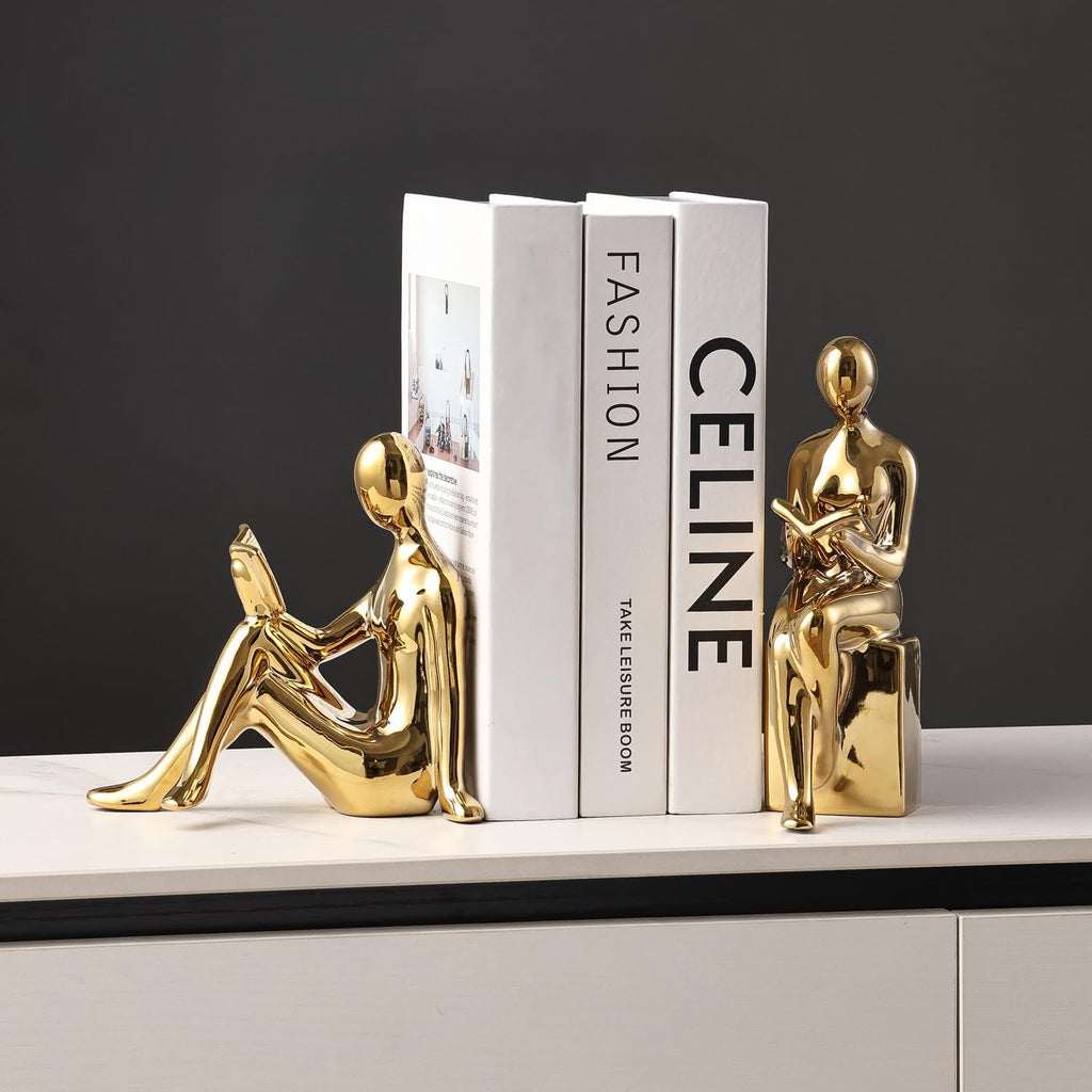 Ceramic Decorative Bookends, Book Ends for Shelves, Home Office Decor | Aesthetic Statues Book Holders Stoppers for