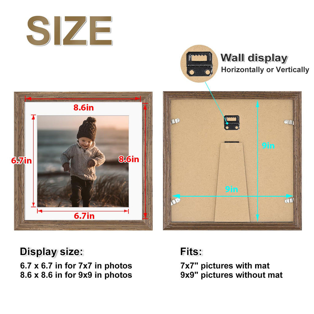 9x9 Picture Frames 4 Pack Brown Solid Wood Square Frames