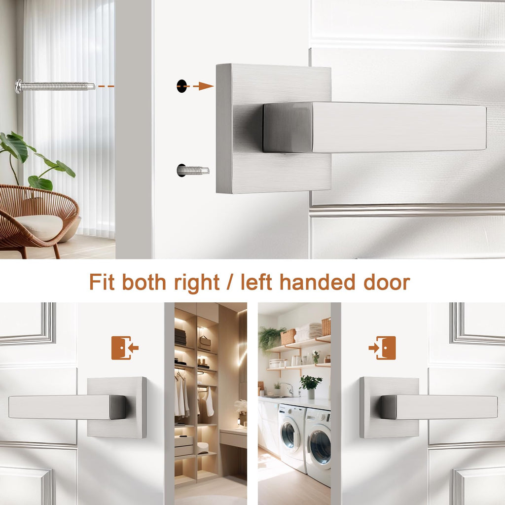 2 Pack Stain Nickel Door Lever Dummy Lever Door Handle for Closets French Doors,Square Dummy Door Lever,Non-Turning