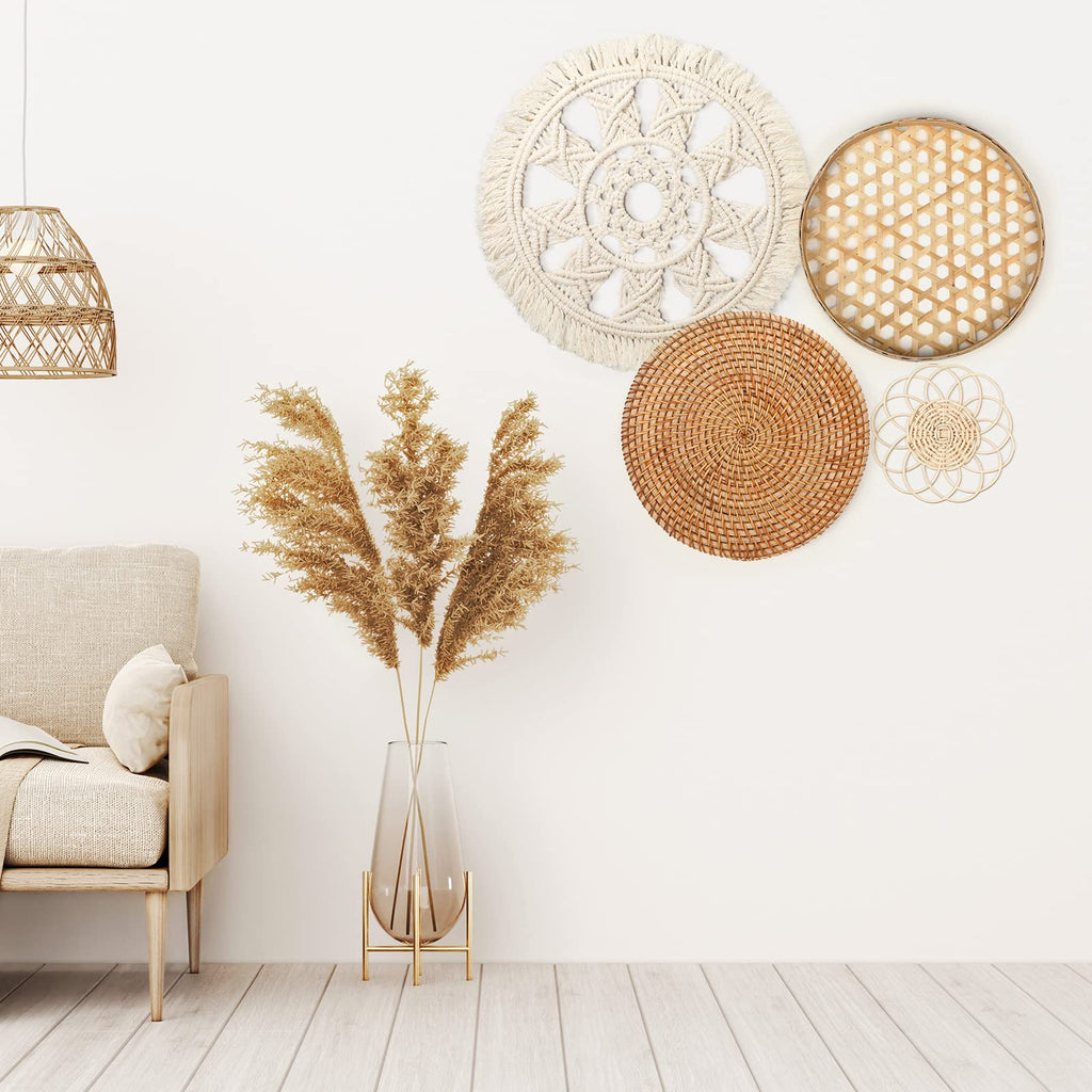4 Pack Wall Baskets Decor, Round Rattan Bamboo Woven Boho Set