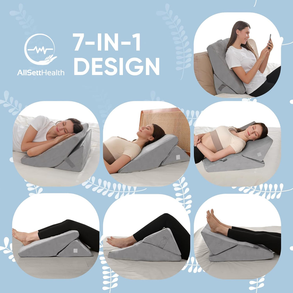 Health Adjustable Bed Wedge Pillow for Sleep Apnea, 7 in 1 Body Positioner Bed Wedge Pillow for Sleeping, Acid Reflux