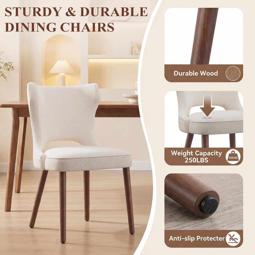 Wooden Dining Chairs Set of 4, Mid Century Dining Room Chairs with Solid Wood Legs, Upholstered Fabric Kitchen Chairs