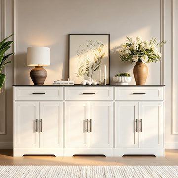 71" Large Sideboard Buffet Cabinet with Storage, White