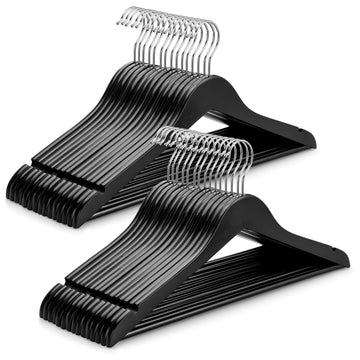 Wooden Coat Hangers 30 Pack, Black Wood Suit Hangers, 360° Swivel Hook and Non-Slip Shoulder Notches for Camisole