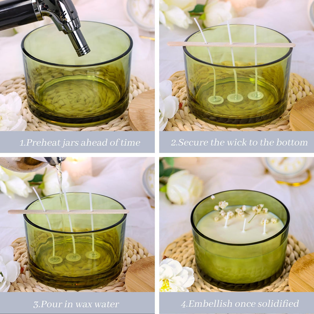 6 Pack 24oz Olive Green Glass Candle Jars with Airtight Bamboo Lids