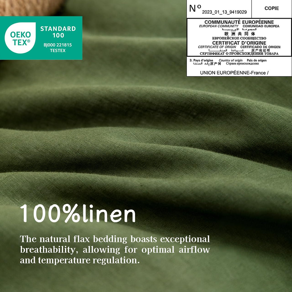 Linen Sheets Set, 100% Stonewashed French Linen Bed Sheets Deep Pocket Sheets, 4 Pieces (1 Flat Sheet, 1 Fitted
